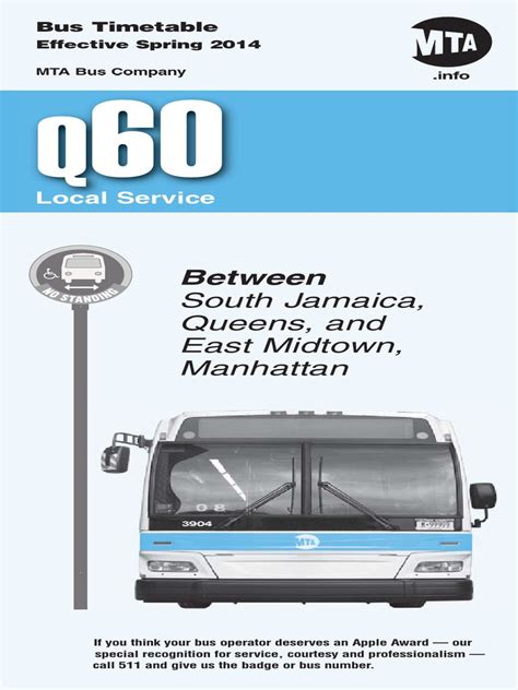 Updated Jan 24, 2024. MTA Q60 Bus Schedules. Stop times, route map, trip planner, ticketing fares & passes, online services, and customer contacts for Bus …